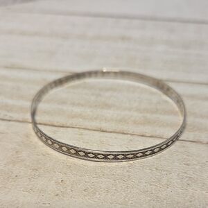 Vintage Sterling Silver Bangle Bracelet Diamond Pattern